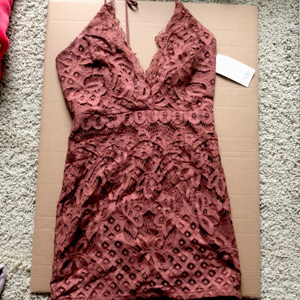 Tobi Halter Lace Mini Dress